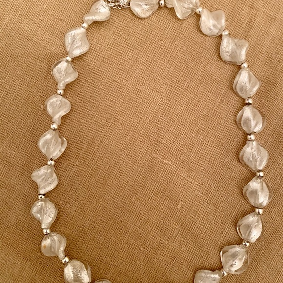 White and silver necklace. Pearlized look. - Picture 2 of 3